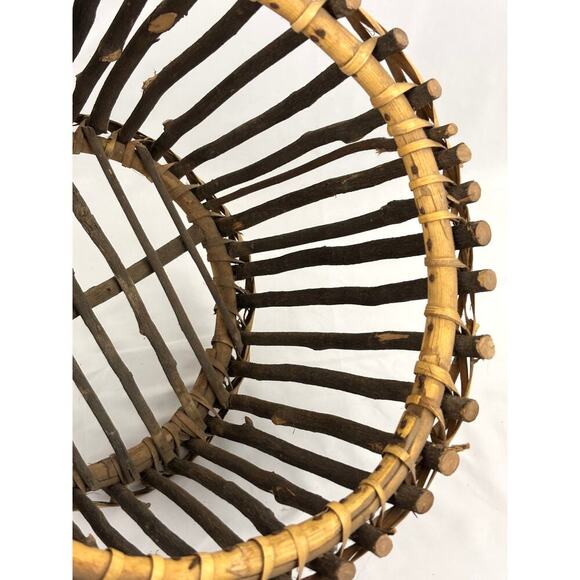 VTG Primitive Pine Tree Branch Gathering Basket Rustic Wooden Bowl 11.5"x9" - Picture 11 of 16